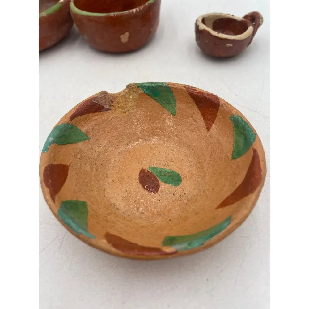 Vintage Miniature Handcrafted Mexican Clay Bowls  Rustic Artisan Decor